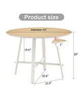 Streamdale Furniture Modern Circular Dining Table: Wood Top, White Legs