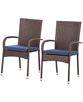 Streamdale Furniture Stackable Outdoor Rattan Dining Chairs with Cushions (Set of 2)