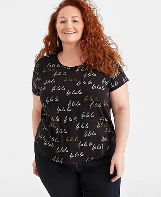 Style & Co Plus Size Whimsy Graphic Scoop-Neck T-Shirt