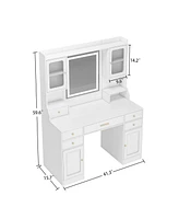 Vanity Table with Mirror, Drawers & Shelves