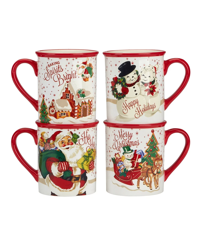 Certified International Santa's Retro Christmas Mugs, Set of 4