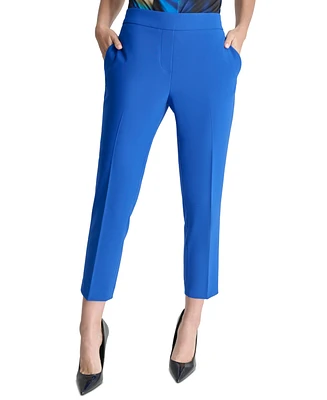 Dkny Petite Solid Elastic-Back Mid-Rise Ankle Pants