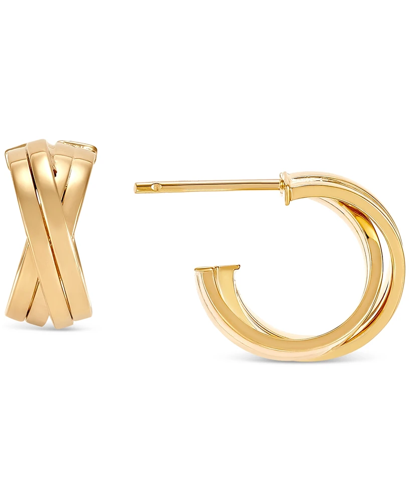 Italian Gold Crossover Huggie Small Hoop Earrings in 14k Gold, 0.59"