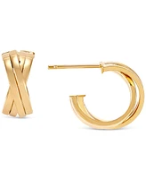 Italian Gold Crossover Huggie Small Hoop Earrings in 14k Gold, 0.59"