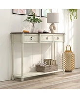 Sugift 52 Inch Farmhouse Console Table with 3 Drawers and Open Storage Shelf for Hallway