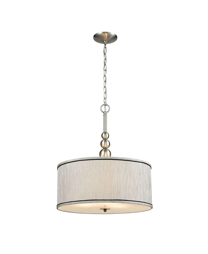 Moose Modern Brushed Nickel Pendant Chandelier Fabric Drum Shade