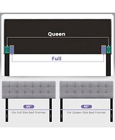 Sugift Linen Upholstered Headboard with Solid Rubber Wood Legs-Beige