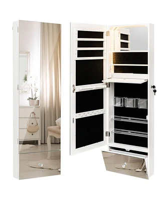 Skonyon Wall Mounted Jewelry Armoire Organizer with Full-Length Frameless Mirror-White