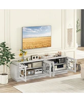 Skonyon 4-Door Tv Stand for TVs up to 75 Inch Media Console Table with Adjustable Shelves-Oak