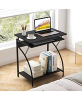 Skonyon 27.5 Inch Laptop Table Computer Desk for Small Spaces with Pull-out Keyboard Tray