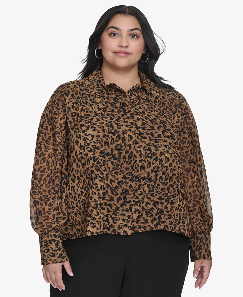 Dkny Plus Cheetah-Print Long-Sleeve Shirt