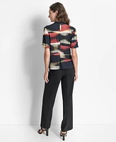 Dkny Women's Abstract-Print Twist-Neck Keyhole Blouse