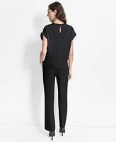 Dkny Women's Mixed-Media Extended-Shoulder Blouse