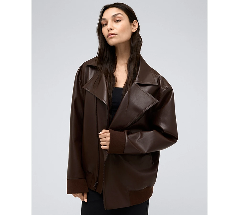 Kenneth Cole Women's Faux-Leather Oversized Raw-Edge Moto Jacket