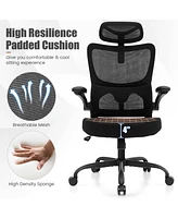 Vebreda Mesh Office Chair with Adaptive Lumbar Support Flip-up Armrests Reclining Backrest-Black