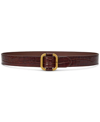 Lauren Ralph Leather Slide-Buckle Croc-Embossed Belt