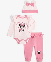 Disney Baby Girls Minnie Mouse Hat, Bodysuit & Pants Set