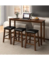 Sugift 4-Piece Bar Table Set Counter-Height Table and 3 Pvc Leather Upholstered Bar Stools-Brown