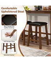 Sugift 4-Piece Bar Table Set Counter-Height Table and 3 Pvc Leather Upholstered Bar Stools-Brown