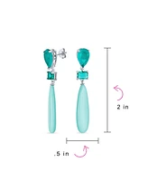 Bling Jewelry Linear Multi Color Black Onyx Blue Synthetic Turquoise Navy Sodalite Rose Quartz Chandelier Elongated Long Teardrop Dangling Earrings Fo