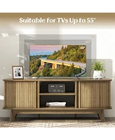 Costway Tv Stand for Tv up to 55 Inch Television Cabinet with 2 Open Shelves Sliding Doors