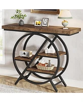 Tribesigns Console Table, 39.4-Inch Entryway Table with Thickened Tabletop, 4- Tier Industrial Narrow Hallway Sofa Table with Geometric Metal Frame fo