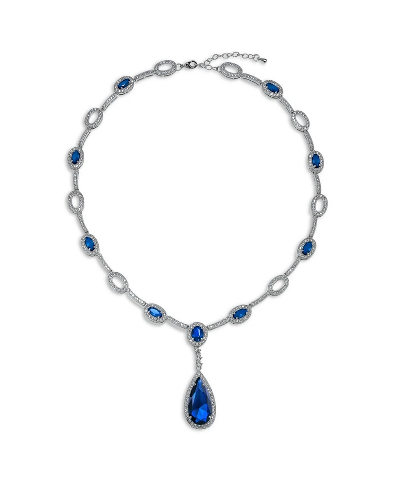 Bling Jewelry Oval Fashion Cubic Zirconia Cz Pear Shape Statement Large Teardrop Y Necklace Rhodium Plated