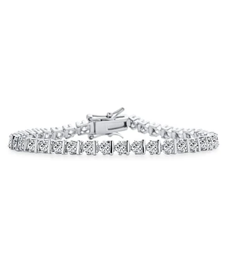 Bling Jewelry Modern Bridal Jewelry 10 Ctw Cz Round Solitaire Tennis Bracelet For Women Cubic Zirconia Plated Silver Rhodium Inch