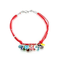 Bling Jewelry Boho Leather Red Turkish Dangle Multi Color Evil Eye Charm Bracelet Yellow Gold Plated Sterling Silver Adjustable