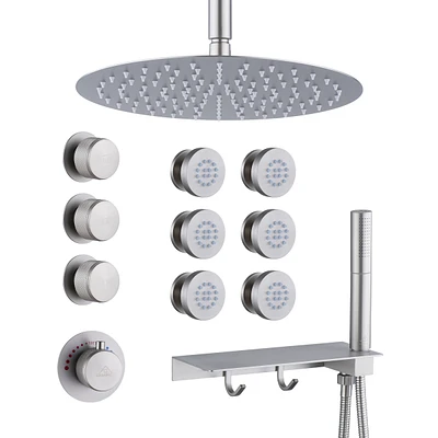 Casainc Shower System 4-Spray Patterns 12.6 in.Round Wall Mounted Fixed Showerhead