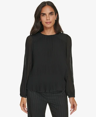 Calvin Klein Petite Pleated Blouson-Sleeve Top