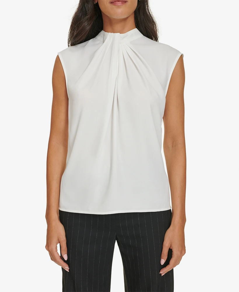 Calvin Klein Petite Gathered-Neck Sleeveless Top