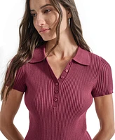 Dkny Jeans Women's Short-Sleeve Ribbed Knit Polo Shirt