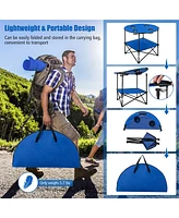Gymax 2-Tier Foldable Camping Table with Carrying Bag 4 Cup Holders for Bbq Camping