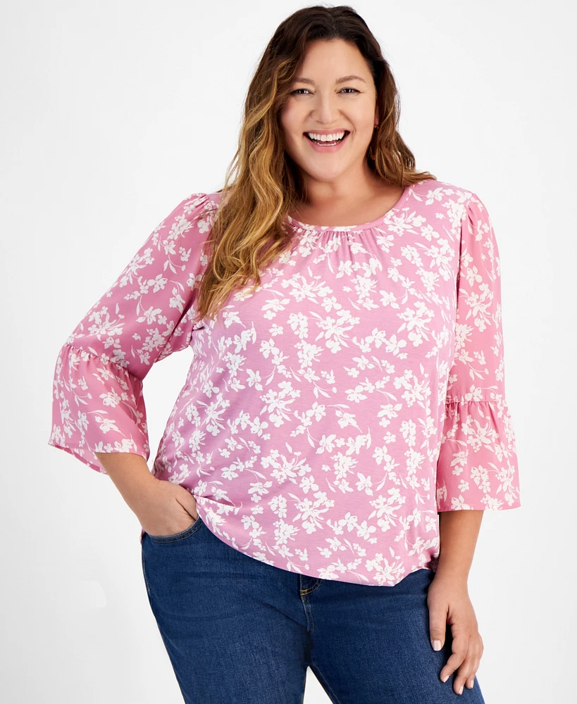 Style & Co Plus Size Scoop-Neck 3/4-Sleeve Top, Created for Macy's