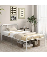 Gymax 12-Inch Twin Bed Frame Modern Metal Platform Bed w/ Headboard & Footboard White