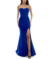 B Darlin Juniors' Strapless Corset High-Slit Evening Gown