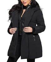 Guess Women's Faux-Fur-Hood Mid-Lenth Puffer Jacket