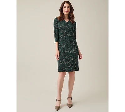 Kasper Petite Printed Faux-Wrap 3/4-Sleeve Sheath Dress