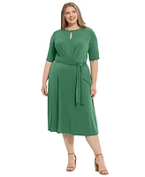 London Times Plus Tie-Waist Fit & Flare Dress