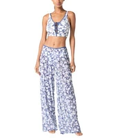 Michael Michael Kors Womens Printed Lace Up Bikini Top Printed Cover Up Pants