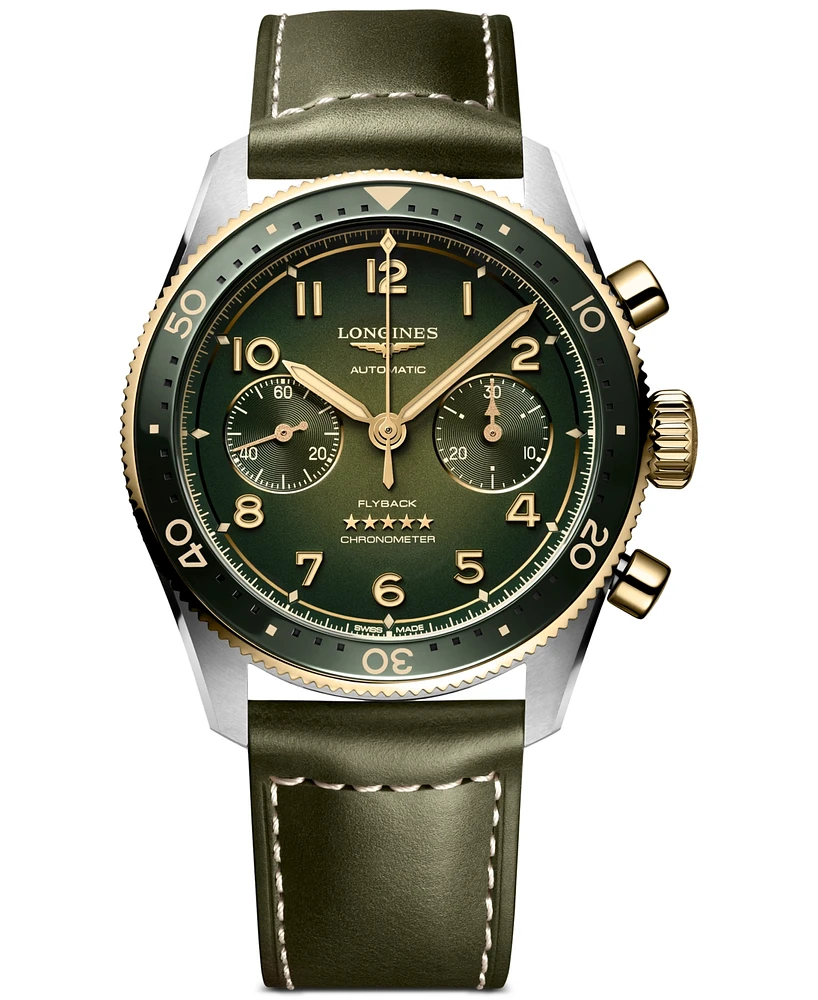 Longines Men's Swiss Automatic Chronograph Spirit Flyback Leather Strap Watch 42mm