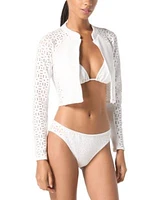 Michael Michael Kors Womens Laser Cut Long Sleeve Rash Guard Laser Cut Hipster Bikini Bottoms