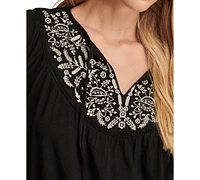 Lucky Brand Women's Cotton Embroidered Peasant Top