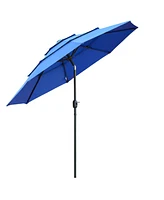 Simplie Fun Patio Umbrella with Crank and Tilt, 9FT, 3 Tiers, Dark Blue