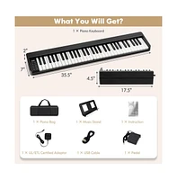 Vebreda 61-Key Folding Piano Keyboard with Full Size Keys and Music Stand-Black
