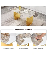 Streamdale Furniture Marble-Topped Rectangular Table with Gold Legs (63" x 31.4")