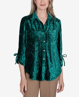 Alfred Dunner Petite Emerald Isle Crushed Velvet Shirt