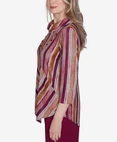 Alfred Dunner Petite Wine Country Spliced Stripe Necklace Top