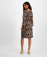 Connected Petite Printed Cape-Sleeve Sheath Dress